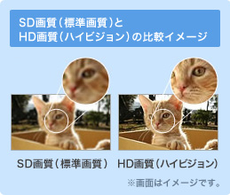 SD画質(標準画質)とHD画質(ハイビジョン)の比較イメージ